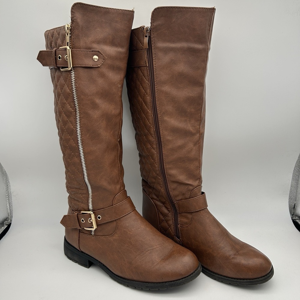 Top Moda Womens Boots 6.5‎ Zip Up Belt Strap 15.5 Inch High Western Cowgirl City